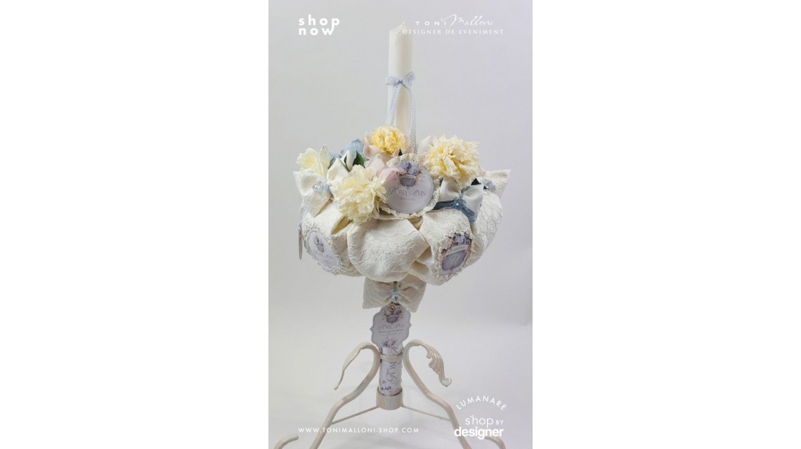 Lumânare de Botez Delicate Peony Bujori Albi Naturali și Personalizare Exclusivă 5